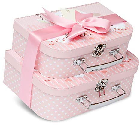 Presentpack för Nyfödd Bebis - Två Klara-att-Fylla Rosa Lådor med Satinband och Tagg för Små och Medelstora Babyshower Presenter till Babyflickor