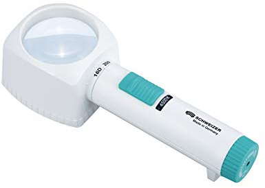 Standlupe – Leselupe mit Ständer und LED Licht, 4500 K neutralweiß, Made in Germany, Batteriebetrieb, 5-fache Vergrößerung (16D), asphär. Linse 60 mm, kontrastreich, SCHWEIZER ÖKOLUX plus