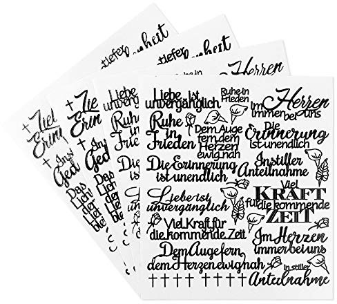 Ideen mit Herz Sticker Handlettering Art | Aufkleber | Verschiedene Schriftzüge zur Hochzeit, Liebe, Trauer, Ostern uvm. | Jeweils 4 Bogen à 20 x 23 cm (Kondolenz | Trauer | Anteilnahme)