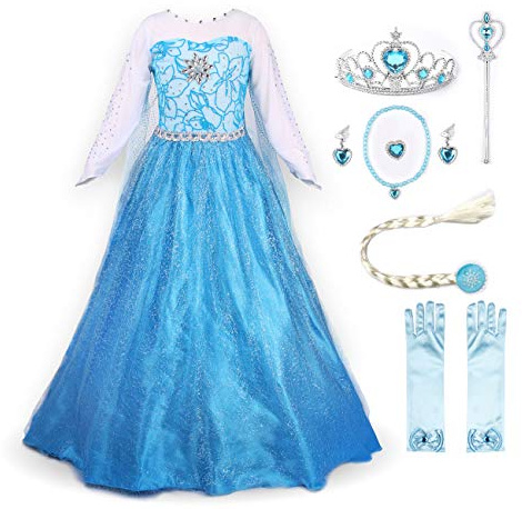 JerrisApparel Disfraz Princesa Niña Vestido Carnaval Fiesta Cosplay (110cm, Azul Con Accesorios)