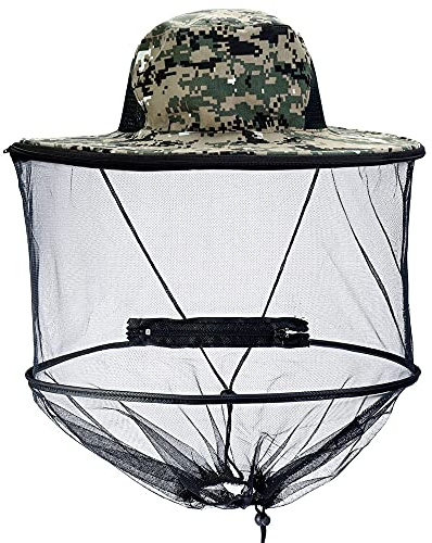 CozyCabin Mosquito Head Net Hat with Removable Mesh Hidden Netting, Camouflage Design with Zipper Net for Outdoor Fishing Gardening Hiking Face Cover (Digital Camouflage)
