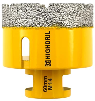 HIGHDRIL Diamant Bohrkrone - 60mm Lochsäge Fliesen M14 Gewinde für Porzellan Fliese Keramik Granit Marmor Trockenbohren Fliesen Diamantbohrer