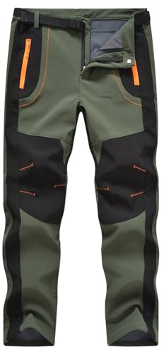 donhobo Herren Outdoorhose Wanderhose Trekkinghose Softshellhose Wasserdicht Winddicht Warm Gefüttert Winterhose Skihosen (Armeegrün, S)