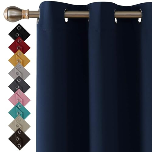 Thermal Insulated Blackout Ring Top Eyelet Curtains for Bedroom Windows 66 x 90 Inches Navy 2 Panels (66”(167cm) wide x 90”(228cm) long, Navy)