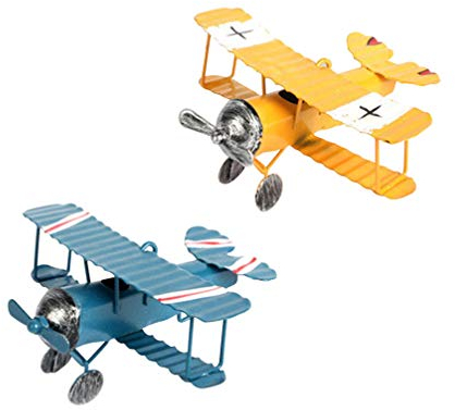 TOYANDONA 2Pcs Vintage Metallebenen Modell Eisen Retro Flugzeug Segelflugzeuge Doppelglieder Modell Flugzeug Kinder Spielzeug Home Office (Blau Und Gelb)