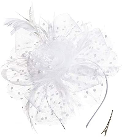 QDC Fascinatorer för kvinnor teparty pannband hattar cocktail blomma nät fjädrar huvudbonad hårklämma för bröllop