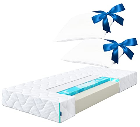 ESSENCE SLEEP Orthopädische Matratze 140x200 cm Härtegrad 3 - Höhe 20 cm aus 3 Schichten - Öko-Tex Rollmatratze mit 2 Memory Foam Kopfkissen - Schaumstoff Matratze produziert in Europa DAXO