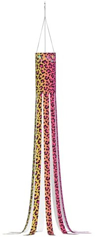 Rainbow Leopard Print Neon Cheetah Halloween Windsock Flag 59 Inch with Led Lights Halloween Outdoor Hanging Decorations for Home Yard Patio Lawn Garden Party Decor