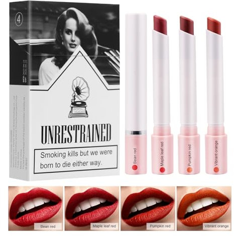 HASAIKA® Lipstick Cigarettes Set Rossetto, Rossetto Opaco Lunga Tenuta, Impermeabile e Idratante Lipstick, Trucco Per Rossetto Antiaderente Da 4 Pezzi Di Lunga Durata