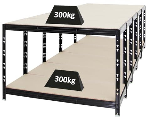 PROREGAL Mega Deal 5X Werkbank Tiger | 300 kg pro Fachboden | HxBxT 90x140x60cm | Schwarz | Höhenverstellbar Werktisch Arbeitstisch Steckmontage Packtisch