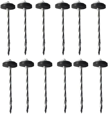 Bodenplanen-Heringe, 12 Stück, robuste Stahl-Metall-Heringe für Zelt, Vorzelt, Zelt, Garten, Unkrautmatte, Camping, Markise, Wandern, verzinkter Federkopf, Nagel-Standheringe, Höhe 9 cm, 12 Stück