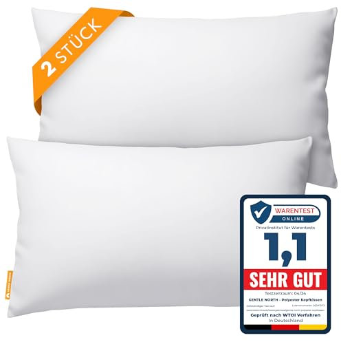 Gentle North Kopfkissen (40x60 cm groß) - 2er Set Kissen für Bett und als Dekokissen - Mit Reißverschluss für Füllung - Sofakissen - Zierkissen für Couch und Sofa - Ökotex - Waschbar bis 60° - Weiß