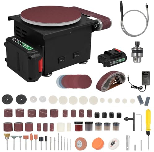 YIWENG Levigatrice e lucidatrice elettrica in miniatura trivalente con batteria al litio 6000WA, smerigliatrice a disco da 6 pollici + levigatrice a nastro + levigatrice a rullo di sabbia, con 10 nast