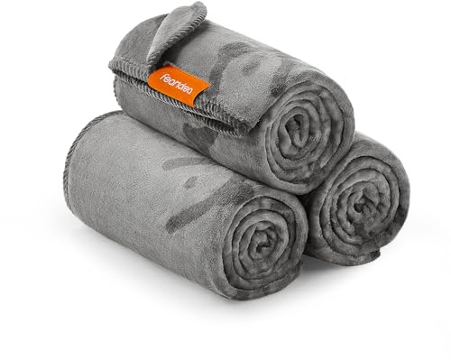 Feandrea Pet filtar, set med 3, tvättbara kattfiltar, L, 127 x 102 cm, för små och medelstora hundar, flanell hundsoffa filt, skiffergrå PPB014G01