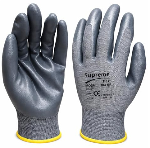 24 Pair Work Gloves Nitrile Foam Coated Oil Mechanic Industrial Safety Grip, Excellent Grip, Thin & Light, Breathable Abrasive (Large)