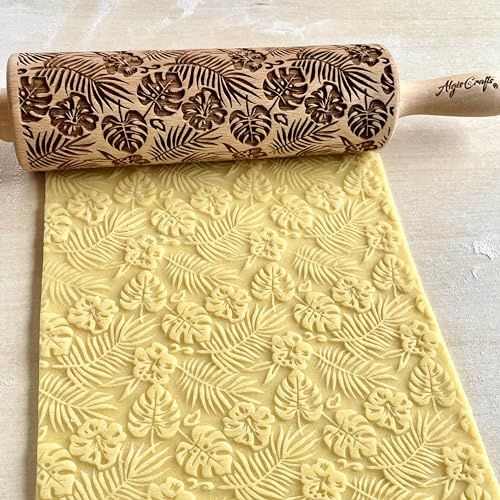 FORESTA PLUVIALE Mattarello Decorativo per Biscotti | Mattarello Inciso | Rullo per Biscotti e per Modellare | Mattarello Legno Goffrato di Algis Crafts