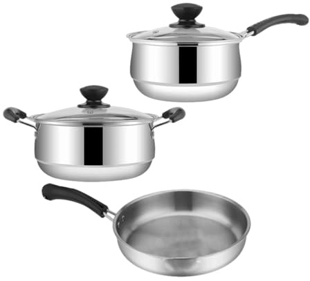 Juego de ollas y sartenes antiadherentes | Ollas de acero inoxidable | Juego de ollas de cocina y sartenes para freír a fuego lento, saltear y freír