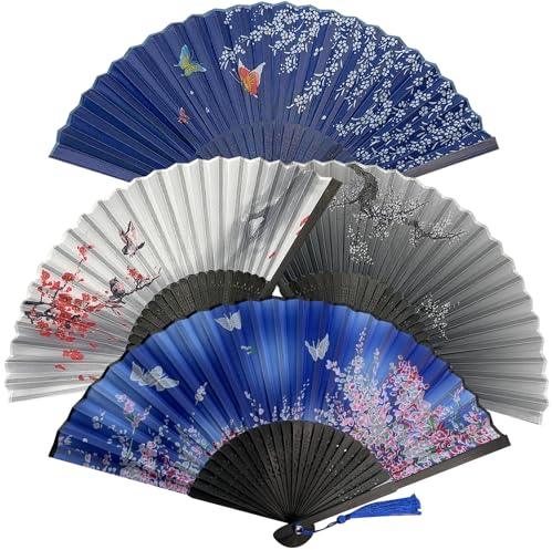 4 Stück Handfächer,Fächer Hochzeit,Folding Fans mit Quaste,Hand Fans,Hand Halten Fans,Faltfächer für Geschenke,Hochzeit,Wand Dekoration
