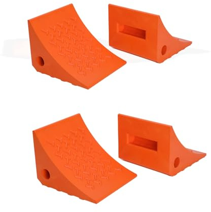 Tiousmoky Wheel Chocks, Rubber Wheel Chock with Curved, Durable, Non-Slip, Solid Trailer Wheel Chocks for Boat Trailers, RV, Truck, Camper, 30000lbs, 4pack (Orange)