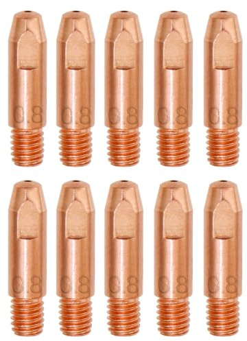 RYXZEN 10 Stück 0.8MM Kupfer Kontaktspitze Schweißdüsen Stromdüse M6 0.0315 Zoll Schweissgerät Schweißzubehör Verschleißteile Set für 24KD MB24 MIG MAG Schweißbrenner