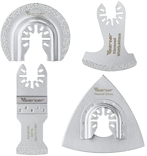 Vearter 4PCS Diamond Multi Tool Blade, Universal Multitool Blades for Grit Grout Removal, Quick Release Multi Tool Blades for Tile, Air Brick, Cement, Concrete, Masonry
