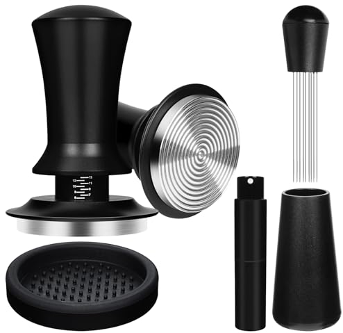 Y-Step 4PCS 51mm Coffee Tamper Set: with 30LB Calibrated Spring Loaded Barista Tamper, Tamper Mat, Spray Bottle, WDT Tool Espresso Coffee Distribution Stirrer, Espresso Aluminum Handle Accessories