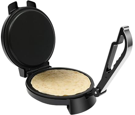 KLOOLIVE Roti Maker - Edelstahl, Schwarz, Antihaftbeschichtung, 1200W, 220V, Doppelseitige Heizung, Pfannkuchen, Omeletts, Fladenbrot, Tacos & mehr
