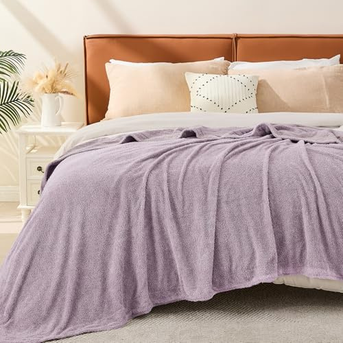 EMME Filt i muslinbomull, queen, fleece, vändbar – mjuk, varm, sängkläder, överkast, för bäddsoffa, picknick, resor, säng, lavendel, 205 x 230 cm
