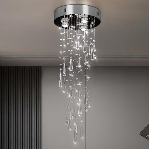 Cainjiazh Lampadario a goccia di cristallo Lampadari a sospensione Lampadario moderno a goccia di cristallo a soffitto alto Luce lampadario a filo per sala da pranzo Soggiorno Foyer Scala Ingresso