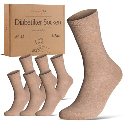 sockenkauf24 Calze Diabetici Uomo 43-46 Beige 97% Cotone 6 Paia senza Elastico senza Cucitura