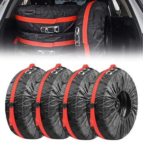 WIYETY Däckväsksset, 4 stycken 19–23 tum vattentätt dammsäkert däckskydd med bärhandtag, bildäckfickor, för ren transport och säker förvaring (diameter 80 cm)