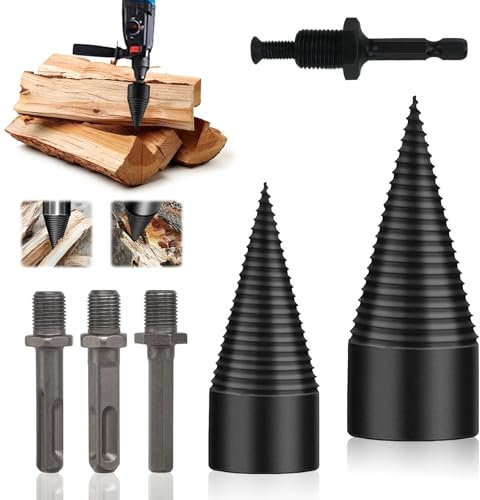 Punta spaccalegna per trapano, 32mm+42mm Cono per Vite Spaccalegna con 4 Manici per Trapano, Spaccalegna Cono di Legno, trapano per spaccalegna, Spaccalegna per Trapano per Legno