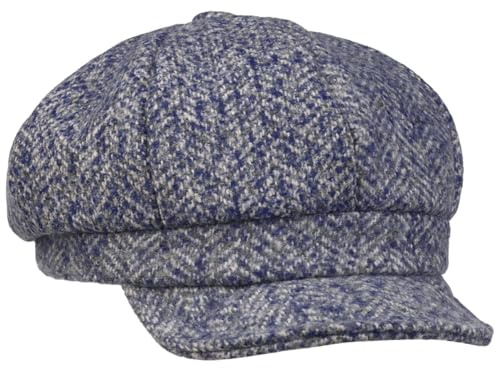 Lipodo Malona Ballonmütze Damen Wintermütze mit Wollanteil gefüttert Schirmmütze mit Stretchfutterband Baker-Boy-Mütze Herbst Winter blau-grau M (57-58 cm)