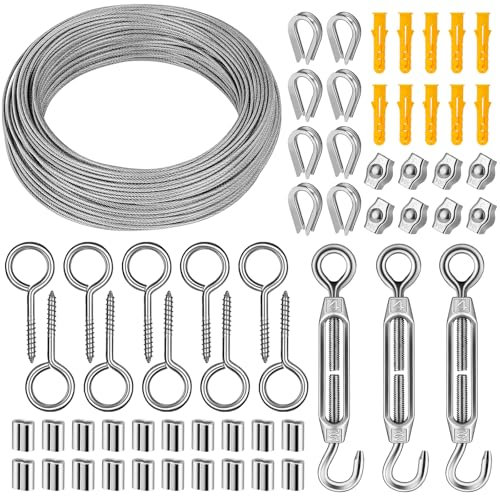 UPDOKIT Stainless Steel Wire Rope Kit, 50m 2mm Heavy Duty PVC Coated Cable with M4 Turnbuckles, Garden Wire for Climbing Plants, Fencing, Hanging Lights and DIY Projects