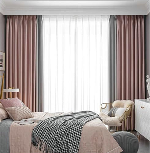 Wycian Curtains for Bedroom Gardinen Abdunkelnd Rosa Beige 2er Pack Zweifarbiges Patchwork H183 x B102 cm (2er Pack) Polyester