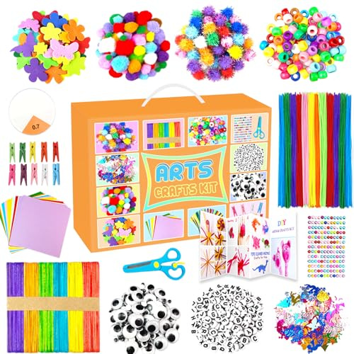 2000 Pièces Kit de Bricolage DIY Activité Manuelle Enfant Tout-en-1 Bricolage Enfant Cure-pipes Loisir Creatif Fournitures Scolaires Jouets Cadeaux pour Garçons et Filles 4-6, 6-8, 8-12 Ans, Orange