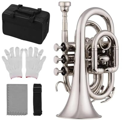 Mini-Trompete Bb Flat Brass Musikinstrument geeignet für professionelle Auftritte Musikinstrument Trompete(Silver)