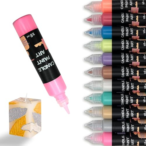FloraVigo 12 Kerzenstifte, je 28 ml, Kerzenfarbe-Stifte in leuchtenden Farben, Kerzenverzierungsstifte für Kerzengestaltung, Dekoration und Designkerzen