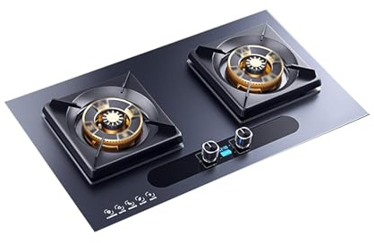 CQCCQ Plaque de Cuisson à gaz encastrable à Double Usage, 2 brûleurs, cuisinière à gaz de Table d'intérieur, avec Protection Contre Les pannes de Flamme, Support de Casserole en Fonte(LPG)