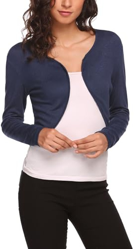 Hotouch Bolero Mujer Elegante Cárdigan Manga Larga Chaqueta | Corto Chaqueta Bolero | Sólido Shrug Cárdigan | Ligera Boleros | XS-XXL