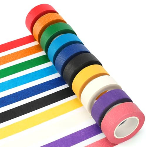 OUDQFCJ 10 rotoli Nastro adesivo scrivibile, scotch colorato, washi tape, carta per fai da te, decorazione, materiale artistico divertente per bambini, artigianato (10 mm x 13 m) (Multicolore)