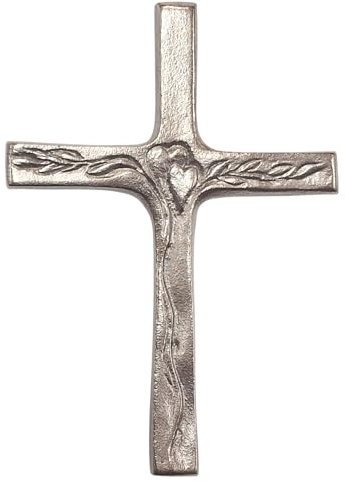 Herzmensch Modernes schlichtes Kreuz zum Aufhängen mit Herzen - massive Silber Bronze 9 x 12 cm - zur Kommunion, Taufe, Hochzeit oder als Hauskreuz