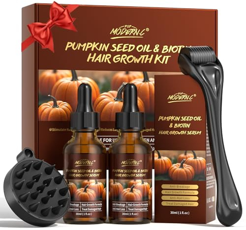 Sérum Para El Crecimiento Del Cabello Con Aceite De Semilla De Calabaza Y Biotina, Kit Para El Crecimiento Del Cabello Con Rodillo Y Masajeador Para El Cuero Cabelludo, Productos Para El Engrosamiento