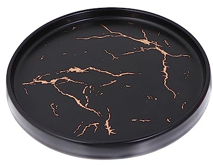 CONGARTENO Plateau Décoratif Céramique Ronde Effet Marbre Noir pour Bijoux et Accessoires Porte Bagues Élégant et Support Multifonction pour Bureau et Maison