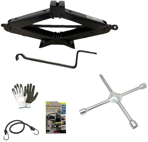 COMPATIBILE CON FIAT QUBO CRIC A PANTOGRAFO PER AUTO+CHIAVE A CROCE PER SVITARE BULLONI KIT EMERGENZA STRADALE CRICK DA 2 TONNELLATE OMOLOGATO
