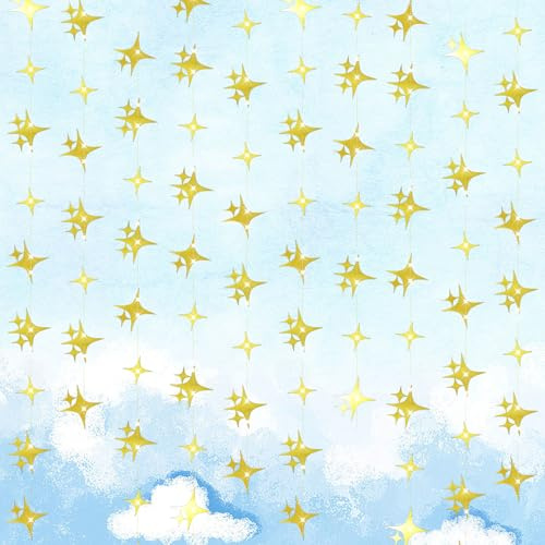 Nogeqi 13.12ft/4m Glitter Gold Star Garland, Sparkling Gold Star Bunting, Twinkle Four-Angle Hanging Stars Christmas Decor for Wedding Birthday Baby Shower Graduation Party Decorations