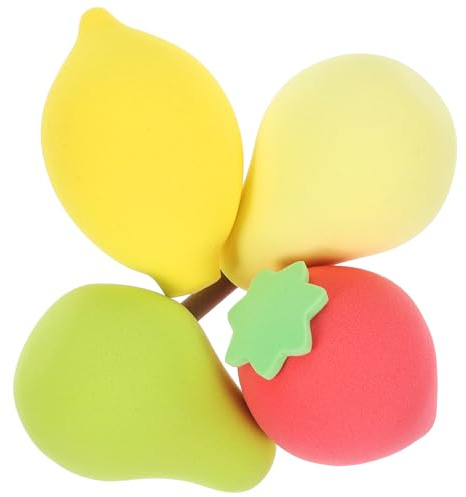 Esponja de Maquillaje Fruta 4 Piezas, Flexible y Delicada para Mujeres | Maquillaje Líquido, Aplicación Precisa, Fácil de Limpiar, Forma Bonita, Uso Diario, Pack de 4 Unidades