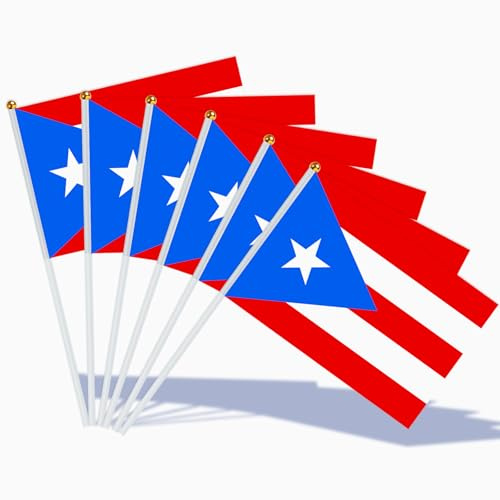 AhfuLife Bandera de Mano Puerto Rico, 15 Piezas Bandera Puerto Rico Pequeña con 30cm Palo para Decoraciones de la Copa Mundial, Copa Europea, Eventos Deportivos, Desfile, Día Nacional, Fiesta