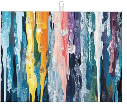 Bunte gebeizte Eiszapfen, große Mikrofaser-Abtropfmatte, wiederverwendbar, waschbar, Abtropfmatte, Küchenzubehör, 45,7 x 61 cm