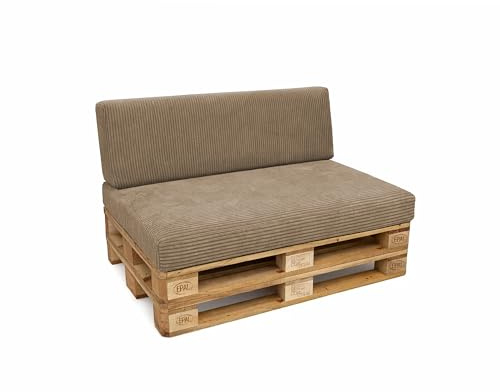 POKAR Palettenkissen 2er Set: Sitzkissen 120x80 + Rückenkissen 120x40 | Palettenauflagen aus Cordstoff mit Abnehmbarem Bezug | Sitz und Rückenlehne für Palettenmöbel | Öko Tex | Made in EU | Beige
